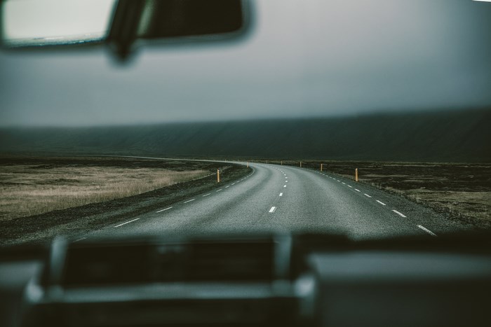Gloomy road trip on a cloudy day