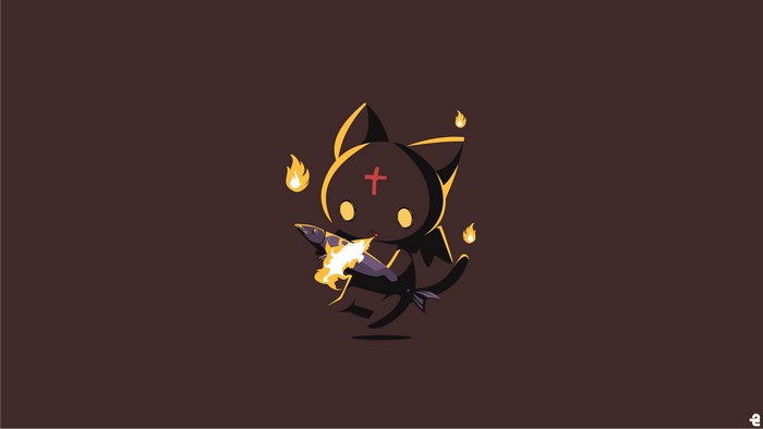 Dark cat with cross and fish