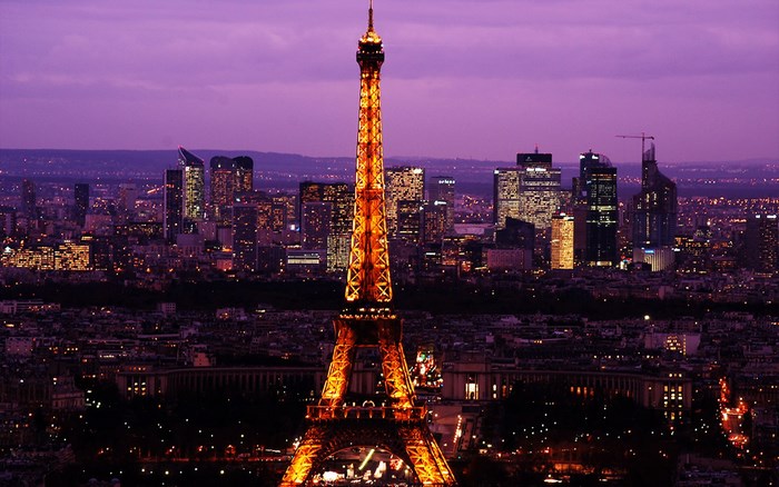 Eiffel Tower and Paris skyline at dusk