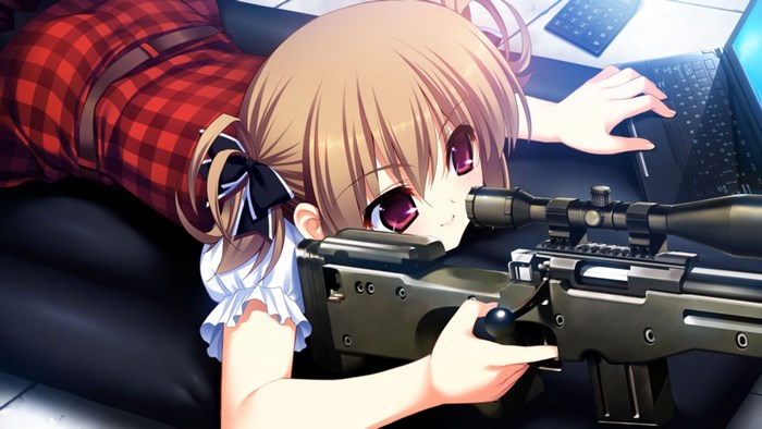 Girl with sniper rifle and laptop from Grisaia Series