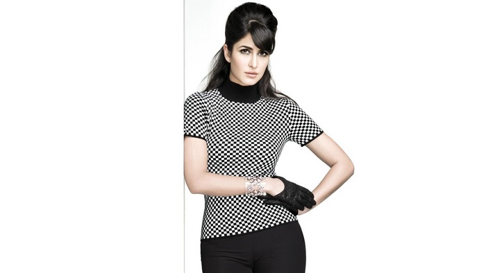 Katrina Kaif in a checkered top and black gloves