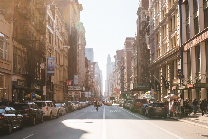 Sunlit Street Scene on Broadway in New York City