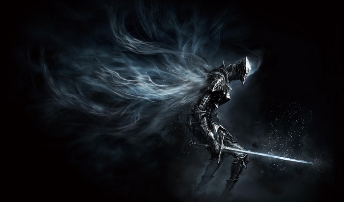 Knight with glowing sword and smoke in Dark Souls 3
