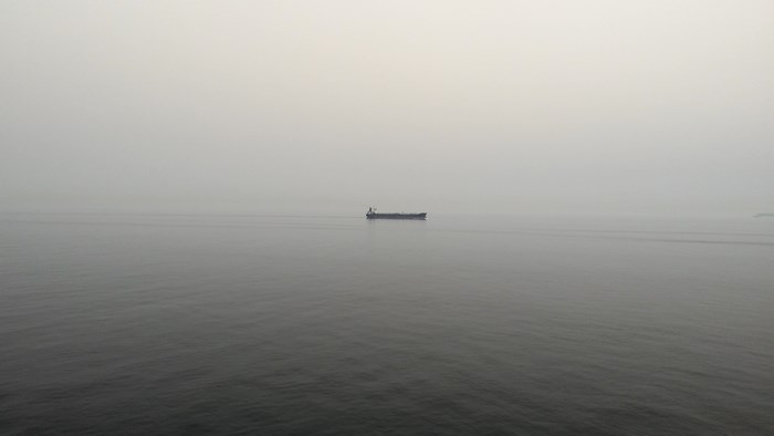 Ship on the ocean in hazy weather