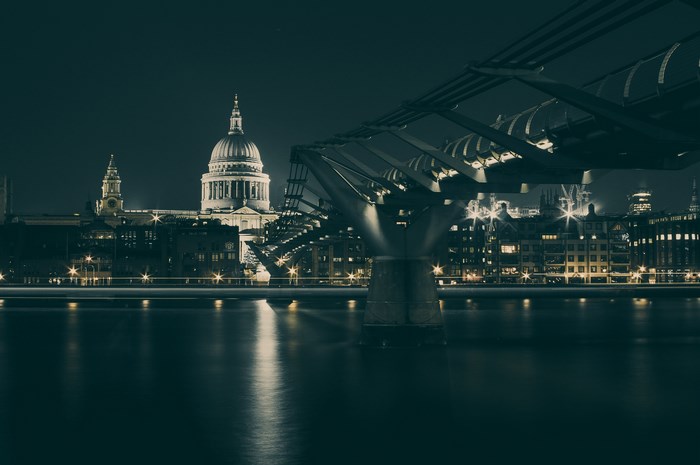 Night view of St. Paul's Cathedral and Millennium Bridge in London