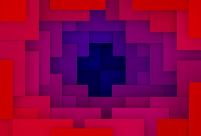 Geometric pattern with red, pink, and blue gradient