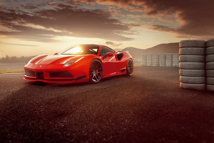 Red Ferrari 488 on a Race Track 4K
