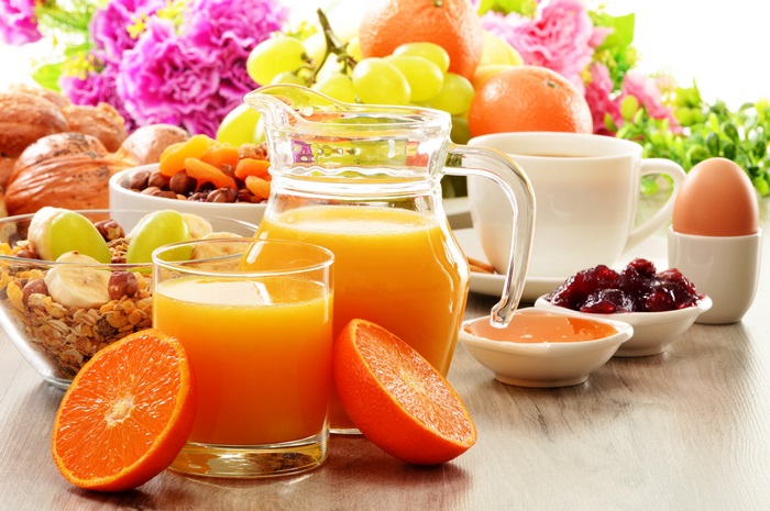Breakfast with Orange Juice and Fruits 4K