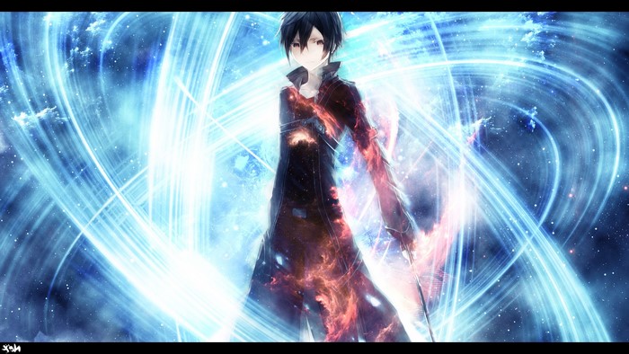 Kirito from Sword Art Online with cosmic energy