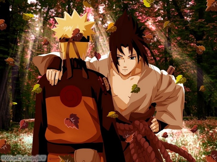Naruto and Sasuke from Naruto Shippuden in a forest