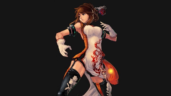 Anime girl with dragon-themed dress and thigh-highs