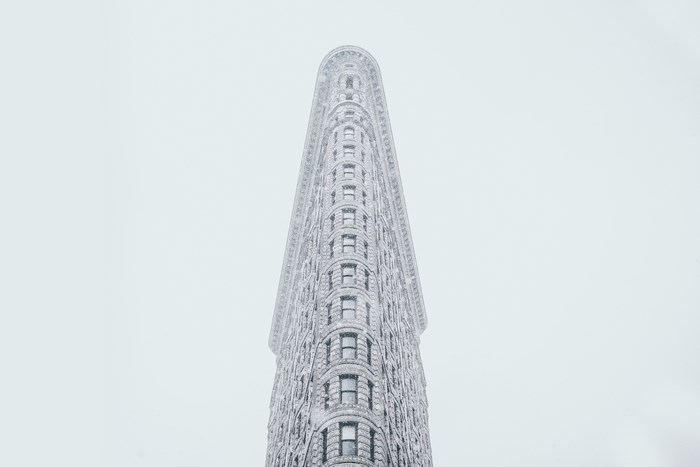 Flatiron Building in NYC during a snowstorm