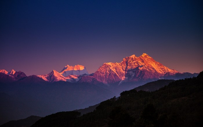 Himalayas mountain landscape at sunset