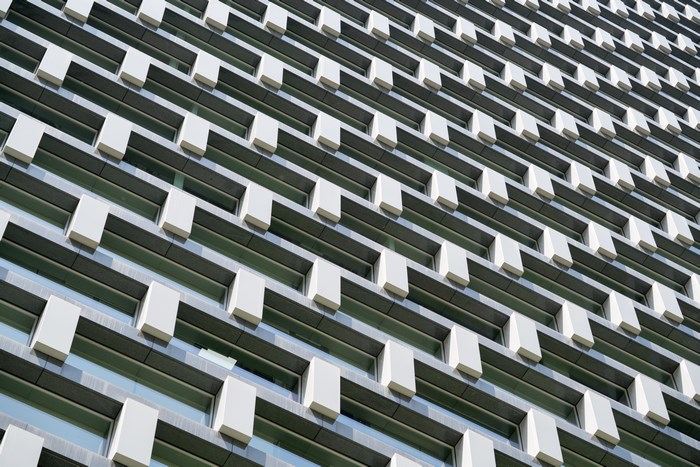 Modern Building Facade with Repetitive Geometric Pattern