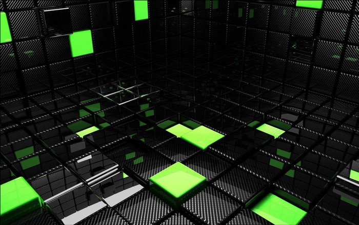 Abstract black and green cubes render