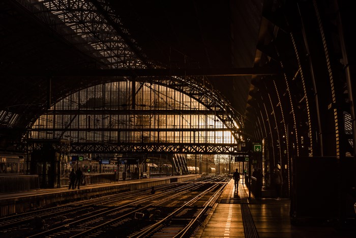 Night City Railway Station with Modern Architecture
