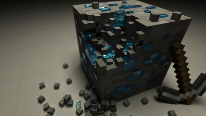Minecraft diamond ore block with pickaxe