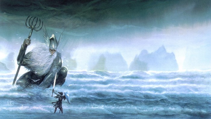 The Silmarillion: Giant Sea God confronts a warrior