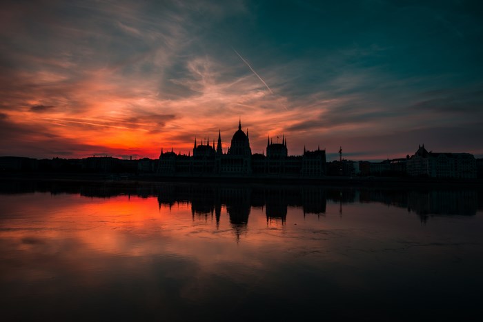 Budapest Parliament Building at Sunrise Reflection