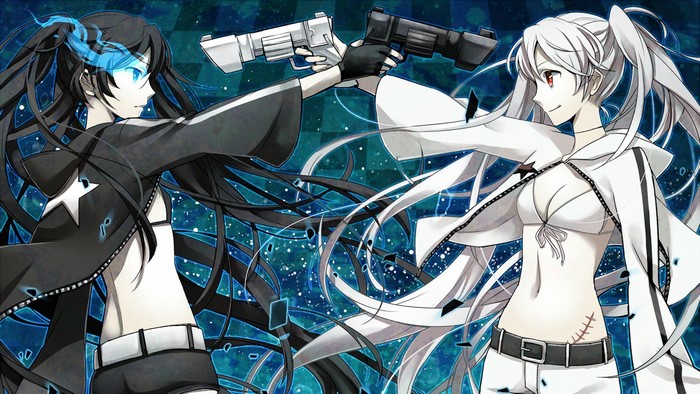Black Rock Shooter and White Rock Shooter with pistols