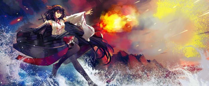 Haruna from Kantai Collection firing a cannon