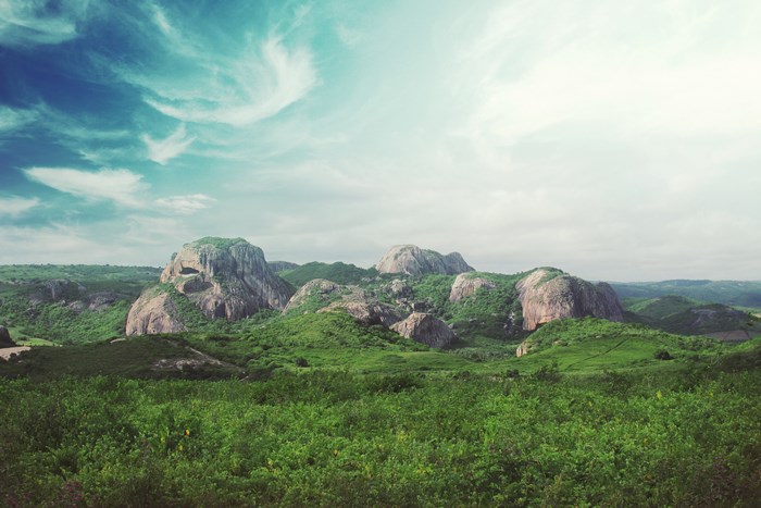 Green hills and rock formations in Brazil