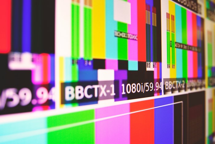 Colorful Television Test Pattern on Monitor Screen