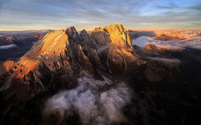 Sunrise over the Dolomites mountains in Italy