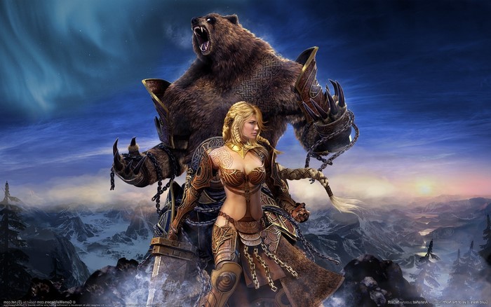 Woman and bear warrior from Guild Wars