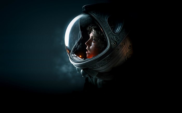 Ellen Ripley from Alien in a space suit helmet