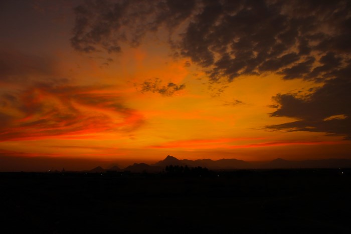 Sunset over Palakkad with colorful clouds and mountains