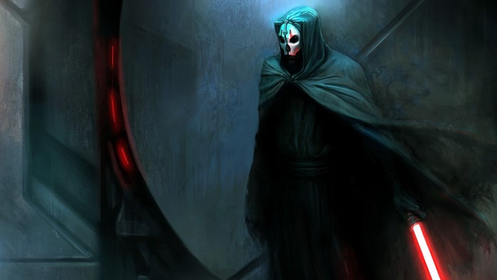 Darth Nihilus from Star Wars holding a lightsaber
