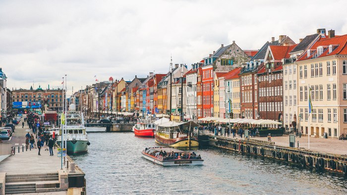 Colorful buildings along a canal in Copenhagen