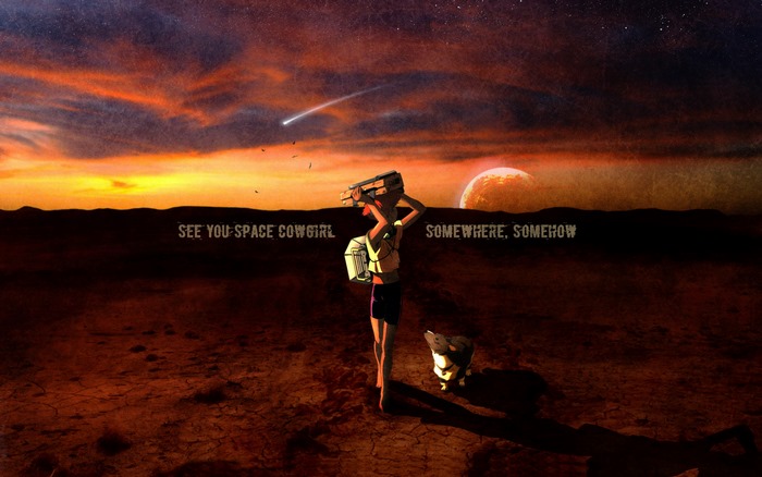 Faye Valentine from Cowboy Bebop on a desert planet