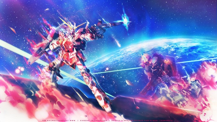Unicorn Gundam and other Mobile Suits in Space