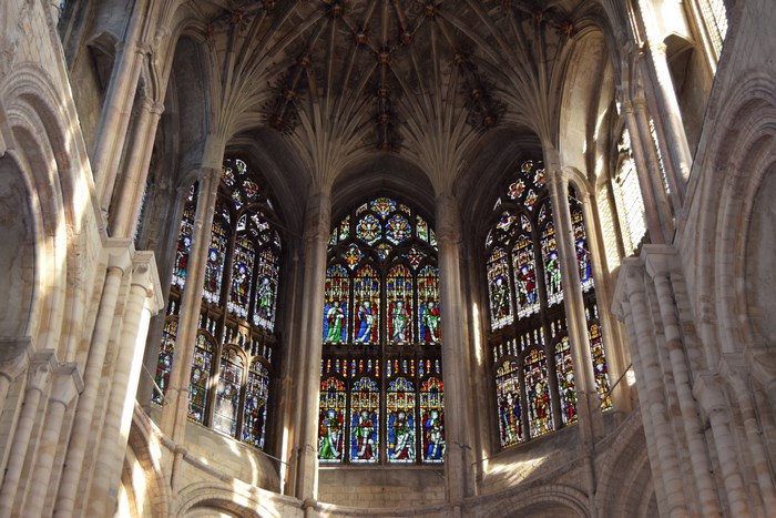 Stained Glass Windows Inside Gothic Cathedral