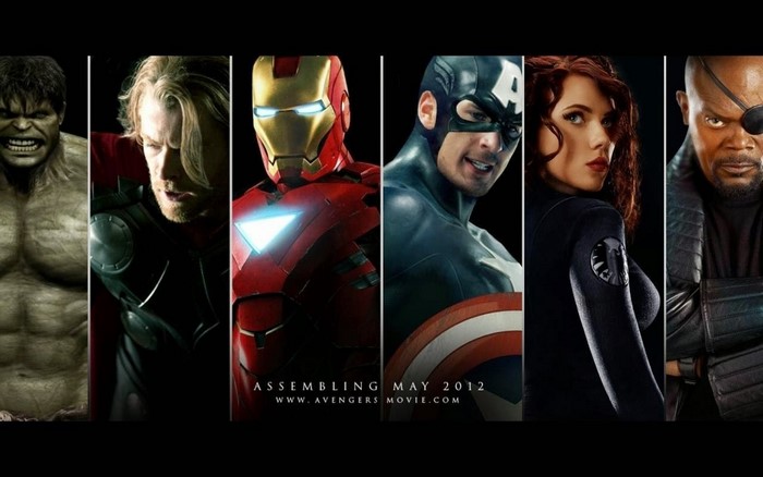 The Avengers: Hulk, Thor, Iron Man, Captain America, Black Widow, Nick Fury