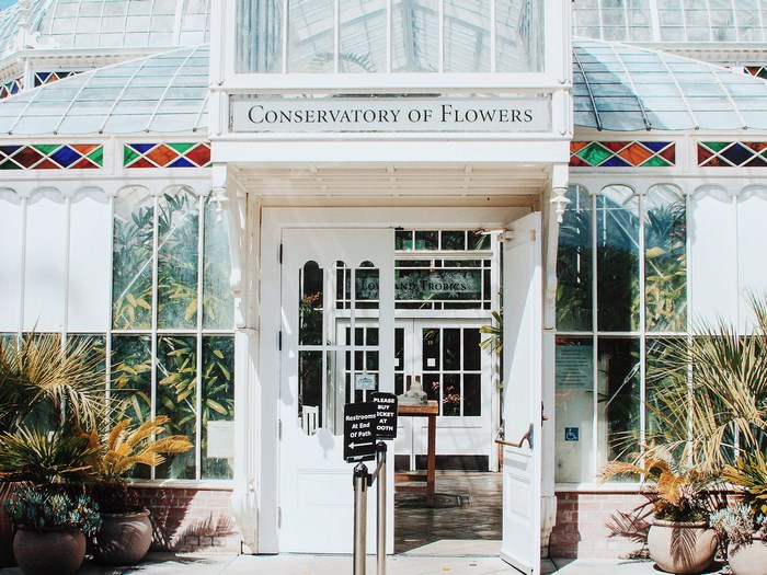 Conservatory of Flowers entrance with plants
