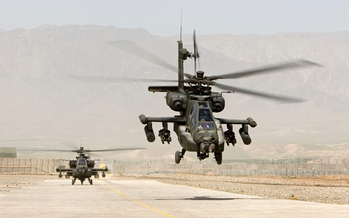 Boeing AH-64 Apache Helicopters Desert Military Aircraft
