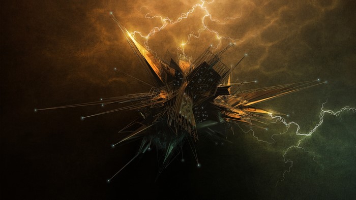 Abstract geometric structure with lightning