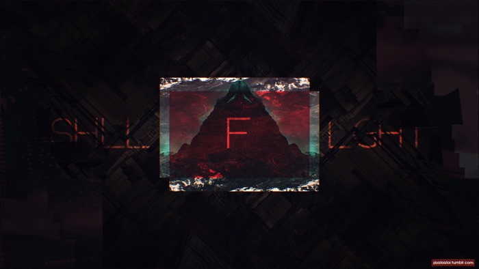 Abstract Glitch Art with Mountain and Letter F