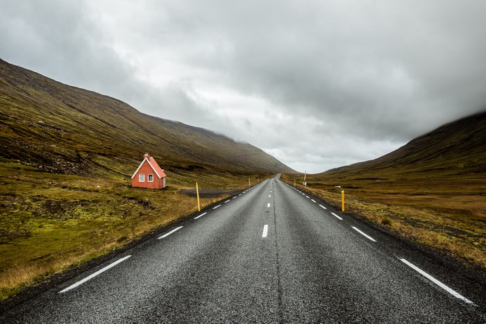 Remote house on a road in Iceland