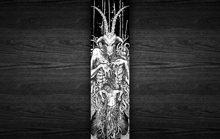 Satanic goat demon with skeletal figures