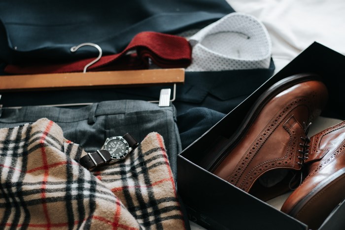 Men's Business Outfit with Suit, Scarf, and Shoes