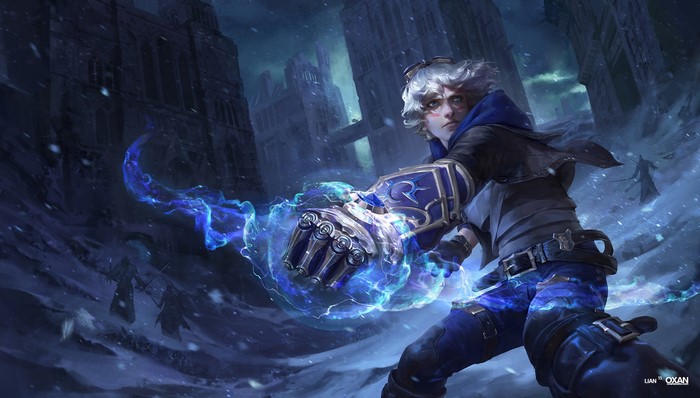 Ezreal from League of Legends in a snowy environment