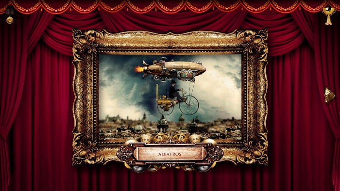 Steampunk zeppelin and bicycle over cityscape