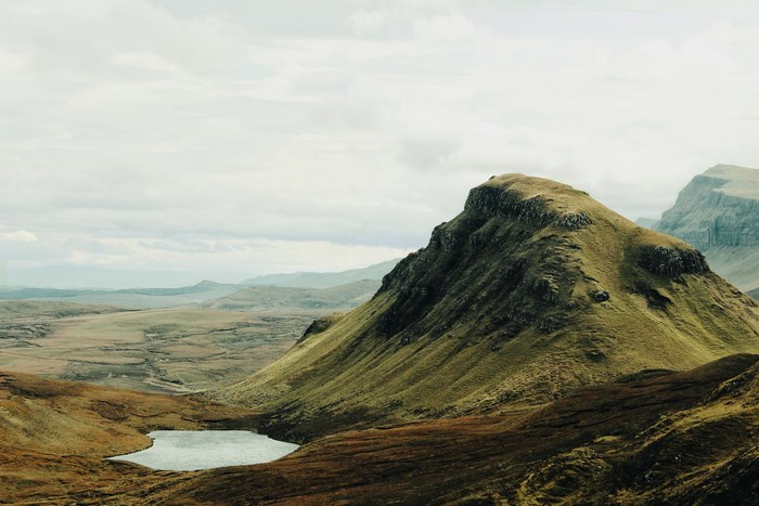 Quiraing, Scotland: Mountain landscape with lake