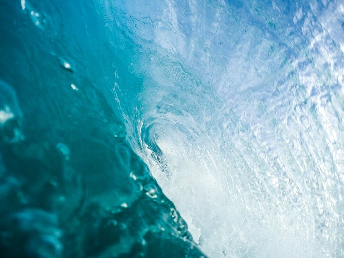 Underwater view of a breaking ocean wave