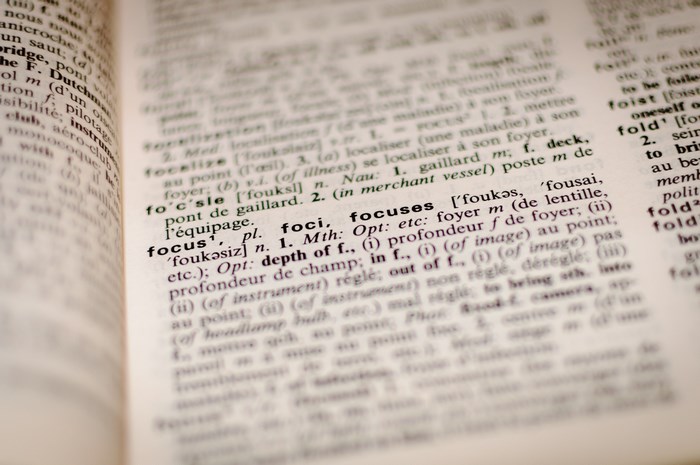 Dictionary page showing definitions for 'foci' and 'focus'