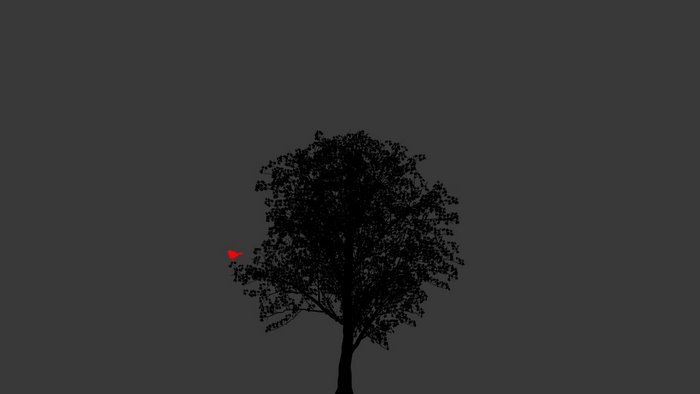 Silhouette of a tree with red bird